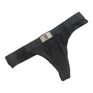 Victoria’s Secret Black Logo Shine Rhinestone Cotton Thong Panty NEW Size Large
